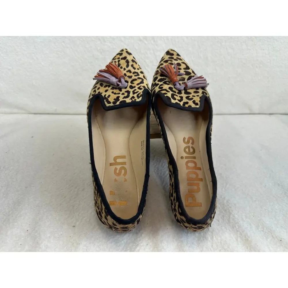 Hush Puppies Sadie Tassel Slip-On Leopard Print Haircalf Finish Women's SZ 9